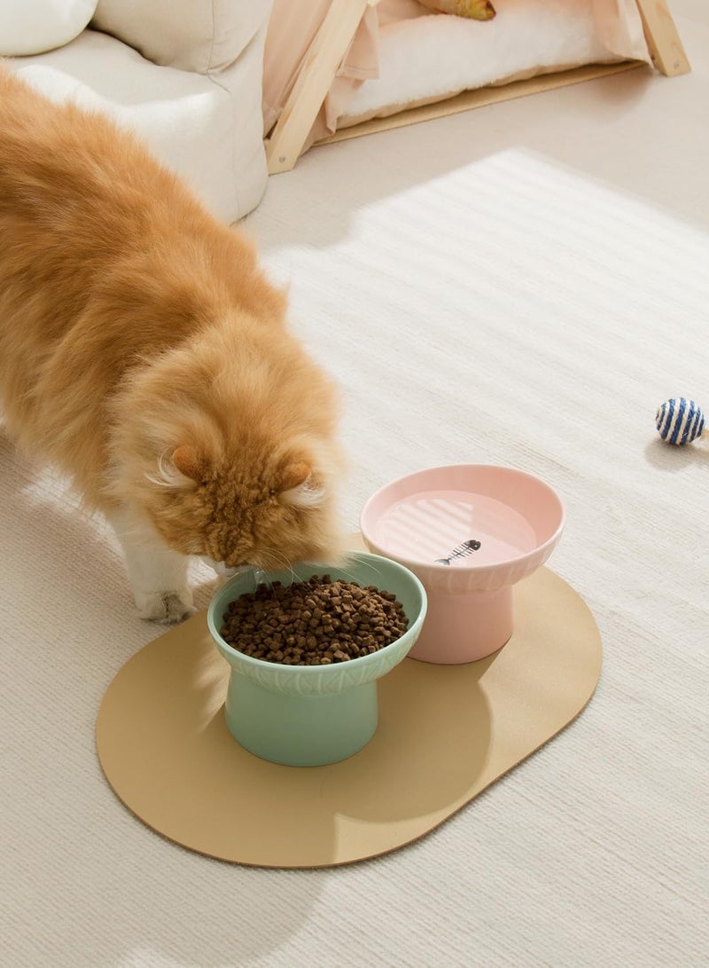 OMAYKEY Extra Wide Raised Cat Bowls, 6.5 Inch Wide Ceramic Tilted Elevated Cat Bowl, Prevent Neck & Whisker Fatigue, Anti Vomit for Cats Puppies, Dishwasher and Microwave Safe, 2 Pack - Image 2
